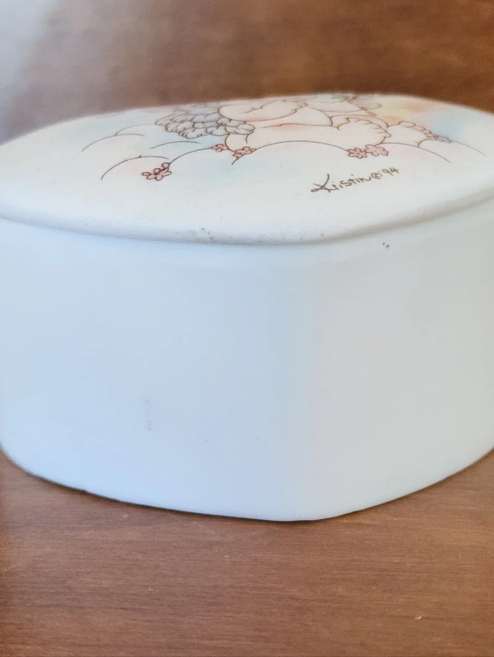 Vtg 1994 Trinket Box Dreamsicles Heart Shape Angel Cherub Floral 2.75